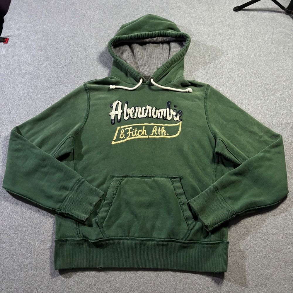 Abercrombie & Fitch Hoodie Mens XL Green Vintage Y2K Heavyweight Applique Ath.